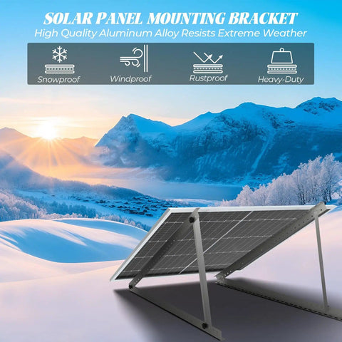 Heavy Duty Solar Panel Mounting Kit Set With 0 To 90 Degree Adjustable Tilt Foldable Legs in snowy mountain landscape