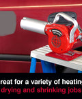 Masterflow Heat Blower Electric Heat Gun With 500 Degree Fahrenheit Temperature on a metal stand near a red surface