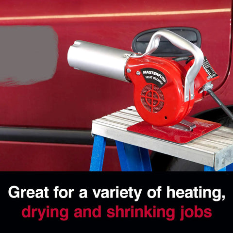 Masterflow Heat Blower Electric Heat Gun With 500 Degree Fahrenheit Temperature on a metal stand near a red surface