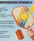 Set Of 2 Pickleball Paddles With USAPA Approval, Fiberglass Surface And PP Honeycomb Core shown with yellow ball and handle detail