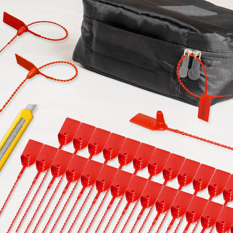 Massive 500 Piece Plastic Tamper Seals For Fire Extinguishers With Numbered Tags And Zip Ties, Red 9.8 Inch Long Self Locking Safety Tags