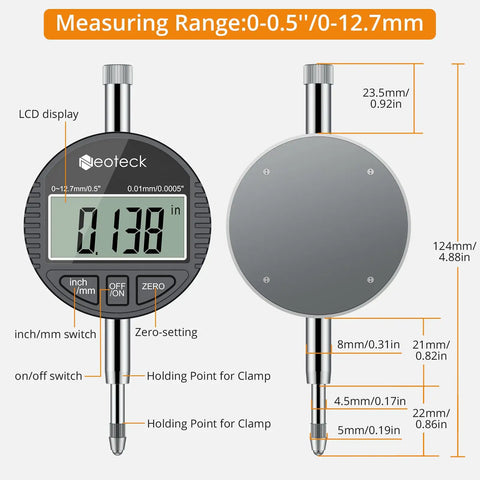 Digital Dial Indicator Bore Gauge Set With 0.7 To 6 Inch Range And 6 Inch Depth, 0.0005 Inch Precision, Includes 23 Anvils For Engine Cylinder Measurement, Ultra Accurate Depth Gauging For Pro Grade Machining image showing LCD display and measurements