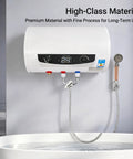 35 Liter Electric Water Heater 9 Point 25 Gallon Roomy Tank 1500 Watt Smokin Fast Heat 110 Volt Wall Mount with temperature display.