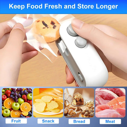 2 In 1 Mini Bag Sealer With Cutter Rechargeable Portable Heat Sealer sealing plastic bag with cookie inside