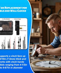 Diagram and man assembling clock with Two Pack Non Ticking Clock Movements With Six Styles Clock Hands Of Different Sizes