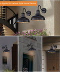 Gooseneck Barn Light Outdoor Wall Sconce Rustic Industrial Exterior Lighting Black Lantern With Gold Interior in various settings