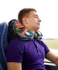 Man using U Shaped Travel Neck Pillow For Long Haul Flights, Super Comfy Ergonomic Head And Neck Support, Contoured Sides Prevent Slumping
