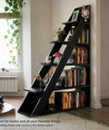 Ladder Bookshelf 5 Tier Industrial Bookcase With Storage Shelves Room Divider Freestanding Display Shelf for Living Room
