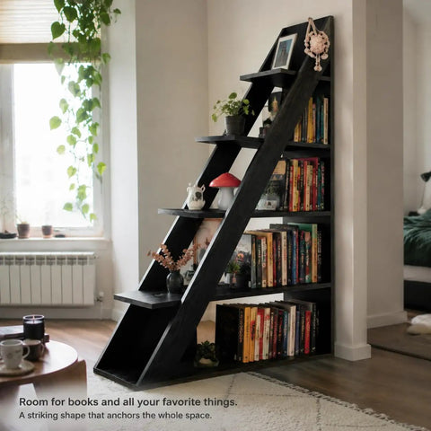 Ladder Bookshelf 5 Tier Industrial Bookcase With Storage Shelves Room Divider Freestanding Display Shelf for Living Room