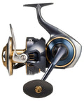 Saltiga G Spinning Reel 25000P for serious anglers, side view showcasing rugged aluminum build and smooth drag system.