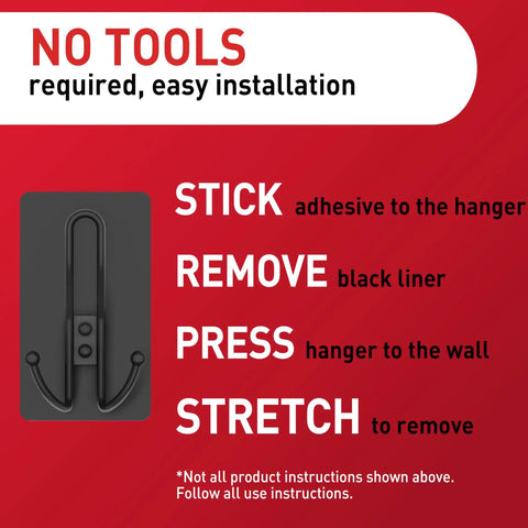 XL Matte Black Triple Hook With Three Adhesive Strips For Damage Free Wall Hanging No Tools Needed installation guide