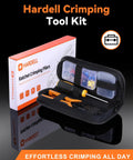 Heavy Duty Wire Crimping Tool For Heat Shrink AWG22 To 10 With 90 Piece Electrical Connectors Kit And Slick Portable Case in a sleek black carrying case.