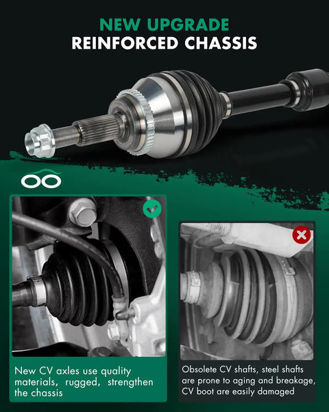 Front CV Axle Assembly Pair For Toyota Sienna 3.5L V6 2017 To 2019 OE Replacement Left And Right Direct Fit No Drilling Required Durable Steel Construction For A Smooth Ride And Beefed Up Long Lasting Performance, reinforced CV axle close-up