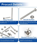 350 Piece 2-56 Phillips Pan Head Machine Screws Set In 304 Stainless Steel, Assorted Lengths, shown with hex nuts and details