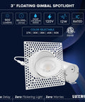 Slick Floating Gimbal Led Trimless Recessed Light Kit Featuring Built In Junction Box With Killer Glow Dimmable Bulbs Flexible Swiveling Eyeball Heads Rock Solid Cri 90 Downlights For Modern Home Interiors Easy Setup Six Pack installed in ceiling with sleek design and adjustable spotlight.