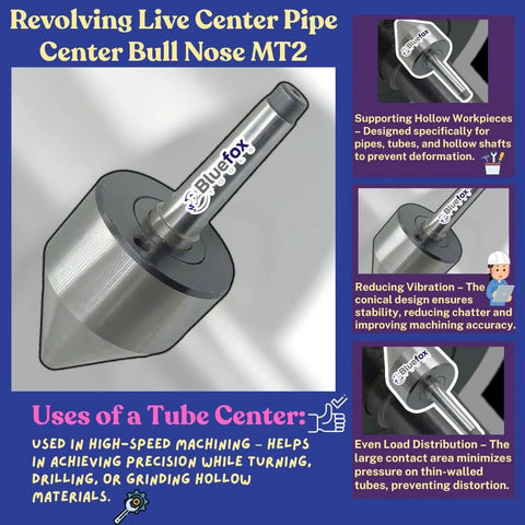 Revolving Live Center Bull Nose For Pipe Turning MT2 Shank Half Inch To Two And A Half Inches Capacity detailed features diagram