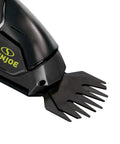 Close-up of 2-In-1 Cordless Grass Shears And Hedge Trimmer For Quick Edging And Shrubs, focusing on steel blades.