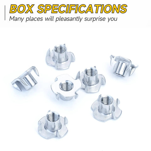 180 Pcs T Nuts Set With 4 Pronged Blind T Nuts In 1/4-20, 5/16-18, 3/8-16 Sizes Pro Grade Zinc Plated Alloy Steel For Woodworking Projects