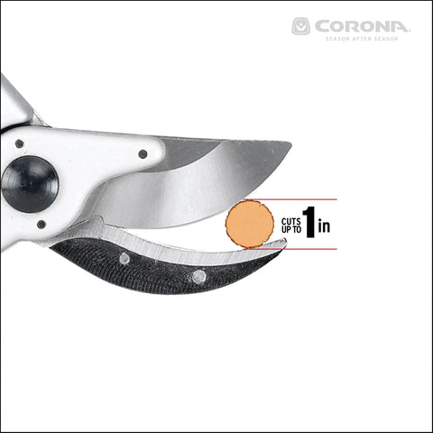 Close-up of Go-To MaxForged 1-Inch Bypass Pruner with forged steel blade, showing cutting capacity of up to 1 inch.