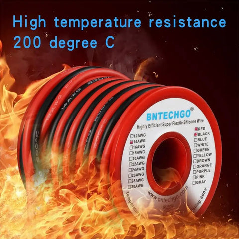 Red And Black Silicone Wire 14 Gauge Spool Two Separate Wires 20 Ft Each Ultra Flexible 14 AWG Stranded Tinned Copper Wire