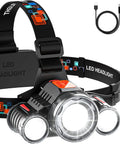 Beast Mode Bright Rechargeable LED Headlamp with 6000 Lumen Beam, zoomable spotlight, 90 degree adjustable, IPX4 waterproof headlamp