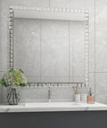 Peel And Stick 4 Inch Beveled Mirror Glass Tiles Silver Crystal Mosaic For Kitchen Backsplash And Bathroom on bathroom wall