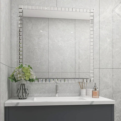 Peel And Stick 4 Inch Beveled Mirror Glass Tiles Silver Crystal Mosaic For Kitchen Backsplash And Bathroom on bathroom wall