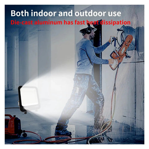 JUDYSSY New Led Floodlight Three-Color Light Adjustable Brightness Spotlight in use during construction for indoor and outdoor applications.