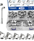 30 Pcs T Bolt Hose Clamps Set For Cars And Gearheads, 6 Sizes 17-35mm, in plastic case with tools and clamps displayed