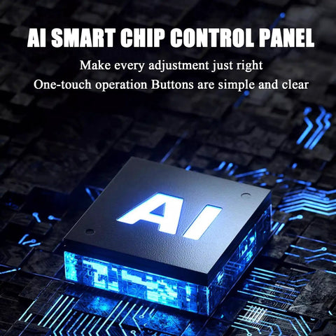 AI Smart Chip Control Panel with blue backlighting, designed for easy one-touch operation and adjustments, technology focus.