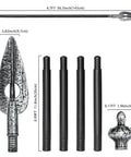 Spear components of Knight Helmet And Spartan Spear Prop Set For Costume, displaying lengths and detailed textures.