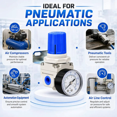 Adjustable Air Pressure Regulator For Compressors With Gauge From Zero To One Hundred Sixty PSI Industrial Grade Aluminum Body