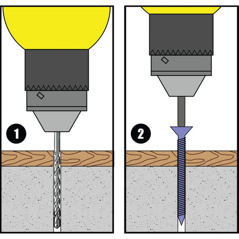 Drilling process for 100 Pk 3/16 By 2 1/4 Inch Pan Head Masonry Screws Star Socket Self Tapping Concrete Fasteners into concrete.