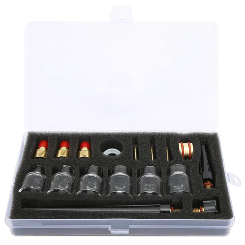 Pro Grade Glass Nozzle Kit For WP9 20 Argon Welding Torch, Glass Nozzles And Brass Accessories in foam case