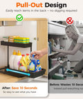 3 Pack L Shaped Under Sink Organizers With Real Smooth Glide Drawers To Toss The Clutter Out Of Deep Cabinets shown with pull-out design.