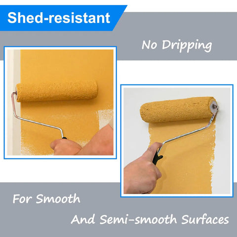 Using 18 Piece 9 Inch Paint Roller Covers Kit With Dense Three Eighth Inch Nap for semi smooth surfaces and no dripping