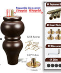 Six Inch Round Wood Sofa Legs Espresso Eucalyptus Finish Replacement Feet Set Of Four with bolts and hardware components