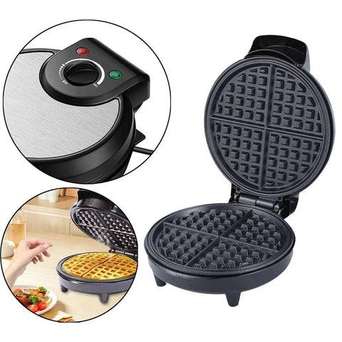 Fonowx Electric Waffle Maker And Sandwich Press 1200W Nonstick Plate open showing waffle cooking surface and control panel.