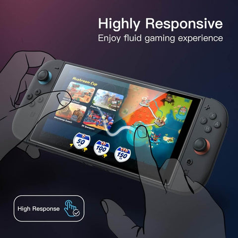 Nintendo Switch 2 2025 Screen Protector 9H Tempered Glass No Fuss Easy Install Tool on handheld console while gaming