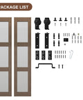 Bifold Glass Barn Door Kit 36 Inch With Hardware Included, Dope Three-Panel Glass Slab, Solid Wood Core, installation kit