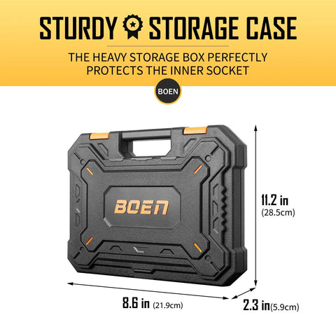 Heavy duty storage case for Half Inch Drive Shallow Impact Socket Set, 17 Piece Metric Range 8mm To 24mm, 6 Point Design, CR V Steel