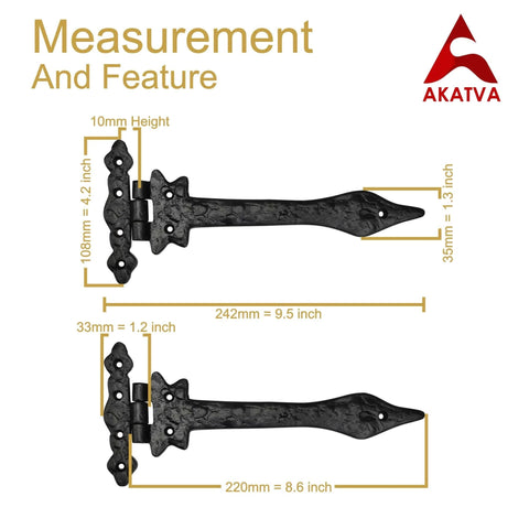 Measurement diagram of Two Piece Gate Hinge Set For Wooden Fences Heavy Duty Black Matte Finish Cast Iron