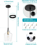 Modern Black And Gold Glass Pendant Light 2 Pack With Adjustable Height Cord For Kitchen Island Clear Round Shade E26 Socket dimensions and details