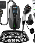 Level 2 EV Charger With NEMA 14-50 Plug 32A 25Ft Cable Portable 208V 240V EVSE For Home Use UL Listed Adjustable Current App
