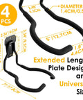 Heavy Duty Garage Hooks 4 Pack Wall Mount Rubber Coated Utility Hooks with dimensions and length plate design