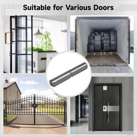 Beefy Heavy Duty Weldable Barrel Hinges Set for Carbon Steel Detachable Rotating Gate Hinges shown with various door types