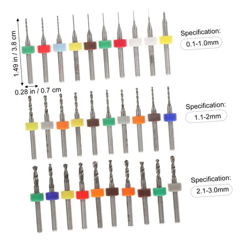 30 Piece Tiny Drill Bits For Jewelry Making And PCB Engraving Tungsten Steel Micro Drill Bit Set displayed in size order