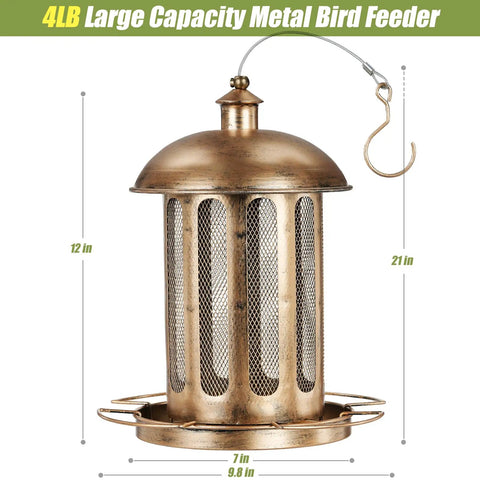 Large Capacity Metal Bird Feeder For Outdoor Hanging Built To Last Heavy Duty Wild Bird Feeder With Lantern Shaped Vintage Look