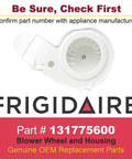 Genuine OEM Dryer Blower Wheel And Housing Assembly Replacement 131775600 Fits Most Dryers with Frigidaire branding