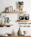 Heavy Duty 10 Inch Floating Shelf Brackets Set Of 6, One Fifth Inch Thick Iron Brackets With Hidden Mount And Rust Resistant Coating, Supports Up To 150 Lbs Per Pair, Clean Look That Keeps It Strong And Stylish, featuring shelves with decor and weights
